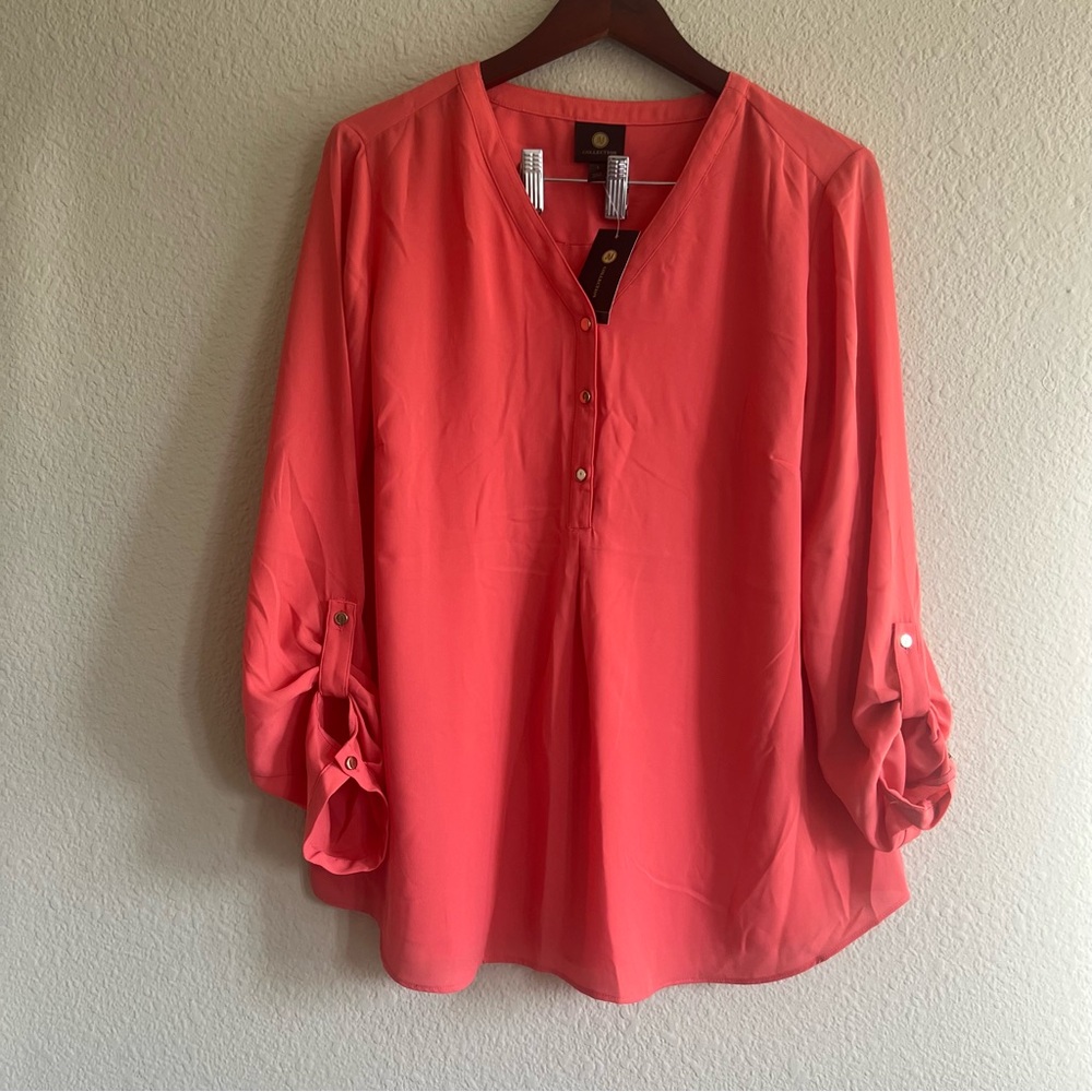 JM Collection Vibrant Coral Blouse